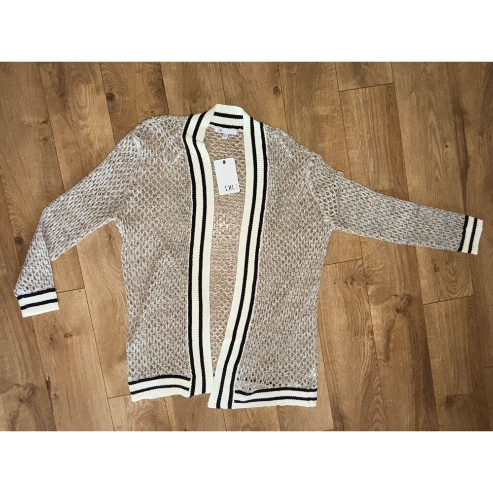 NWT DR2 Long Crochet Sweater Black Gold One Size Oversized Cardigan Open